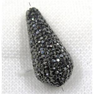 resin beads pave black rhinestone, teardrop, approx 18-35mm [GMPDA7637]