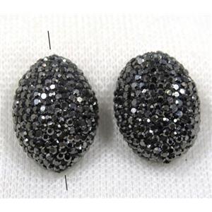 resin beads pave black rhinestone, oval, approx 18-25mm [GMPDA7639]