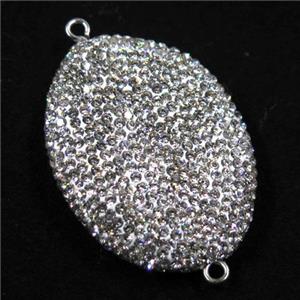 resin connector pave white rhinestone, oval, approx 28-40mm [GMPDA7641]