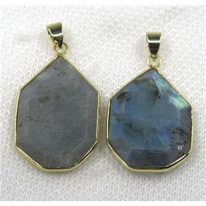 labradorite pendant, faceted teardrop, gold plated, approx 20-30mm [GMPDA7672]