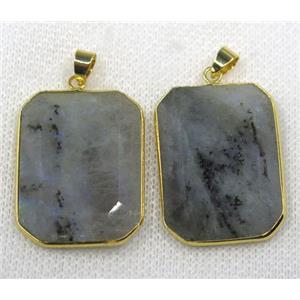 labradorite pendant, faceted rectangle, gold plated, approx 25-35mm [GMPDA7676]
