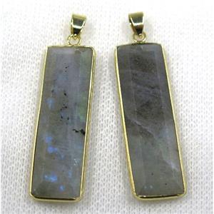 labradorite rectangle pendant, faceted, gold plated, approx 14-44mm [GMPDA7678]