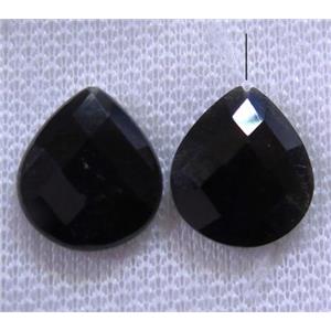 black agate onyx with half-hole, faceted teardrop, approx 16x18mm [GMPDA7683]