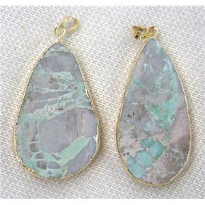 green Apple Jasper pendant, teardrop, gold plated, approx 20-60mm [GMPDA7690]