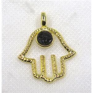 black druzy agate pendant, hamsahand, alloy, gold plated, approx 30-45mm, 8mm [GMPDA7697]