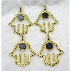 druzy agate pendant, hamsahand, mix color, gold plated, approx 30-45mm, 8mm [GMPDA7699]