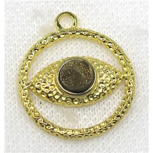 golden druzy agate pendant, eye, alloy, gold plated, approx 30mm dia, 8mm [GMPDA7700]