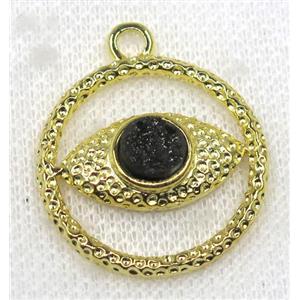 black druzy agate pendant, eye, alloy, gold plated, approx 30mm dia, 8mm [GMPDA7701]