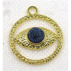 blue druzy agate pendant, eye, alloy, gold plated, approx 30mm dia, 8mm [GMPDA7702]