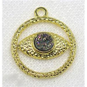 rainbow druzy agate pendant, eye, alloy, gold plated, approx 30mm dia, 8mm [GMPDA7703]
