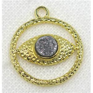 silver druzy agate pendant, eye, alloy, gold plated, approx 30mm dia, 8mm [GMPDA7704]