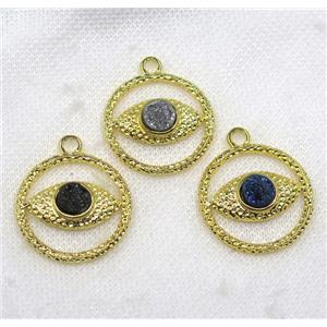 druzy agate pendant, eye, alloy, gold plated, approx 30mm dia, 8mm [GMPDA7705]