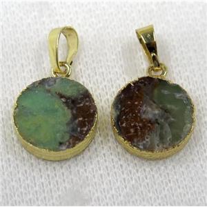 Natural Green Australian Chrysoprase Pendant Circle Gold Plated, approx 14-15mm dia [GMPDA7710]