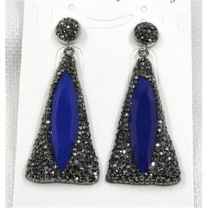 blue crystal glass earring paved black rhinestone, approx 25-50mm, 10mm [GMPDA7726]