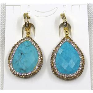 blue turquoise earring paved rhinestone, approx 24-30mm, 12mm [GMPDA7728]