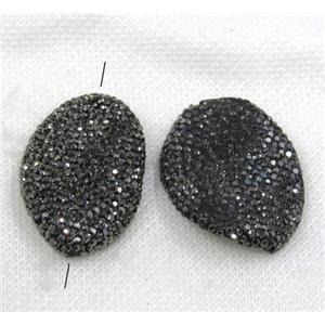 resin beads paved black rhinestone, twist, approx 25-38mm [GMPDA7731]