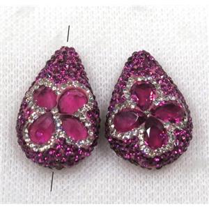 hotpink crystal glass bead paved rhinestone, teardrop, approx 25-40mm [GMPDA7737]