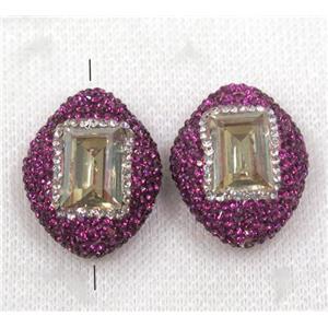 yellow crystal glass beads paved hotpink rhinestone, rhombic, approx 24-28mm [GMPDA7743]