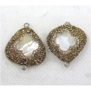white shell connector paved yellow rhinestone, heart, approx 25-28mm [GMPDA7744]