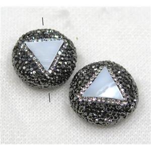 white shell beads paved black rhinestone, flat round, approx 25mm dia [GMPDA7745]