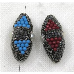 white pearl bead paved black rhinestone, rice, approx 15-30mm [GMPDA7752]