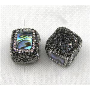 Paua Abalone shell beads paved black rhinestone, cube, approx 18x18mm [GMPDA7760]
