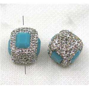 blue crystal glass beads paved withe rhinestone, cube, approx 18x18mm [GMPDA7761]