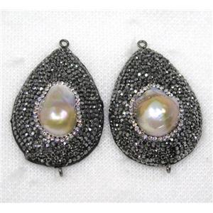 pearl connector paved black rhinestone, approx 35-50mm [GMPDA7767]