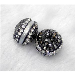 white pearl beads paved black rhinestone, rondelle, approx 14mm dia [GMPDA7776]