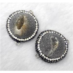gray druzy agate connector paved rhinestone, half-round, approx 20mm dia [GMPDA7777]