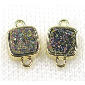 rainbow druzy quartz connector, square, gold plated, approx 8x8mm [GMPDA7779]