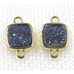 blue druzy quartz connector, square, gold plated, approx 8x8mm [GMPDA7780]