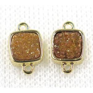 gold champagne druzy quartz connector, square, gold plated, approx 8x8mm [GMPDA7781]