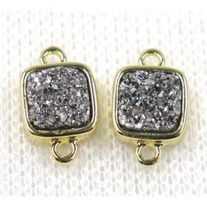 silver druzy quartz connector, square, gold plated, approx 8x8mm [GMPDA7782]