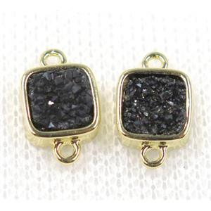 black druzy quartz connector, square, gold plated, approx 8x8mm [GMPDA7783]