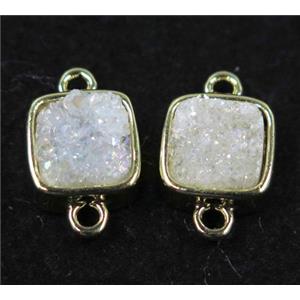 druzy quartz connector, white AB-color, square, gold plated, approx 8x8mm [GMPDA7784]