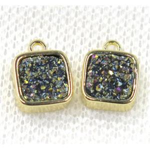 rainbow druzy quartz pendant, square, gold plated, approx 8x8mm [GMPDA7786]