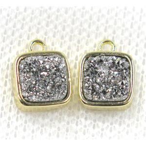 silver druzy quartz pendant, square, gold plated, approx 8x8mm [GMPDA7789]