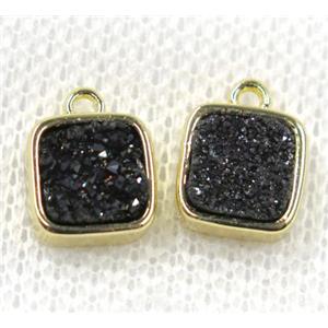 black druzy quartz pendant, square, gold plated, approx 8x8mm [GMPDA7790]