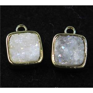 druzy quartz pendant, white ab color, square, gold plated, approx 8x8mm [GMPDA7791]