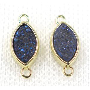 blue druzy quartz Marquise connector, horse eye, gold plated, approx 6x10mm [GMPDA7793]