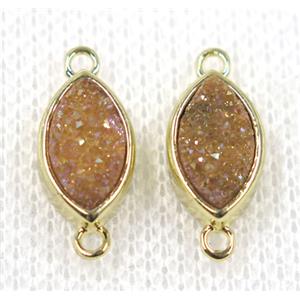 gold champagne druzy Marquise quartz connector, horse eye, gold plated, approx 6x10mm [GMPDA7794]