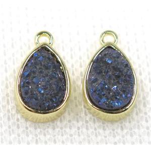 blue druzy quartz teardrop pendant, gold plated, approx 6x10mm [GMPDA7798]