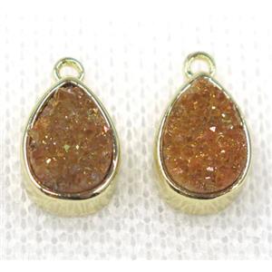 gold champagne druzy quartz teardrop pendant, gold plated, approx 6x10mm [GMPDA7799]