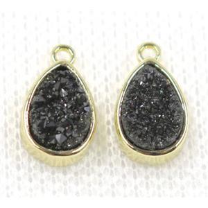 black druzy quartz teardrop pendant, gold plated, approx 6x10mm [GMPDA7801]
