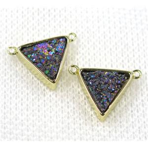 rainbow druzy quartz triangle pendant with 2loops, gold plated, approx 10x10x10mm [GMPDA7804]