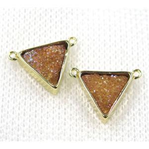 gold champagne druzy quartz triangle pendant with 2loops, gold plated, approx 10x10x10mm [GMPDA7805]