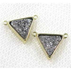 silver druzy quartz triangle pendant with 2loops, gold plated, approx 10x10x10mm [GMPDA7806]
