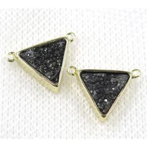 black druzy quartz triangle pendant with 2loops, gold plated, approx 10x10x10mm [GMPDA7807]
