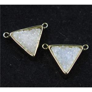 druzy quartz triangle pendant with 2loops, white ab color, gold plated, approx 10x10x10mm [GMPDA7808]